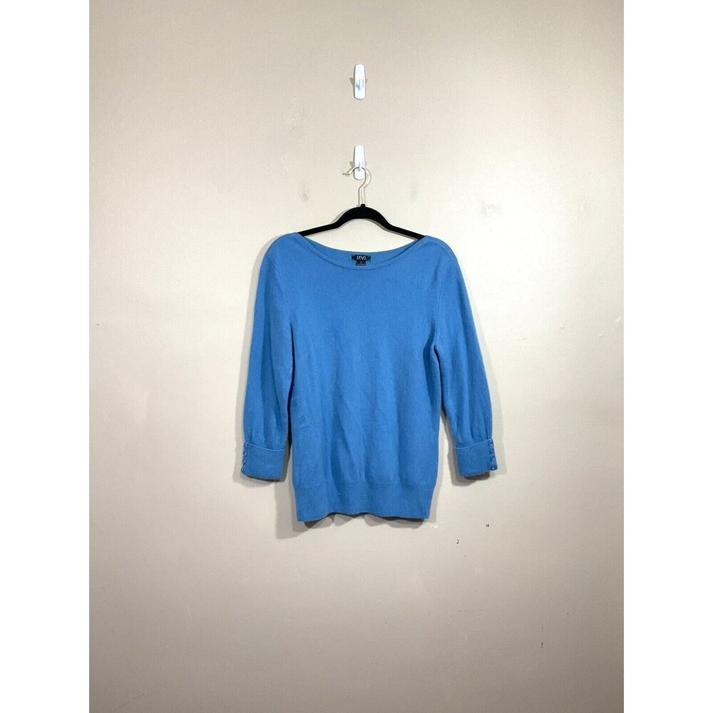 Prive Womens 100% Cashmere Cuffed Sweater L Blue Buttons Minimalist Preppy
